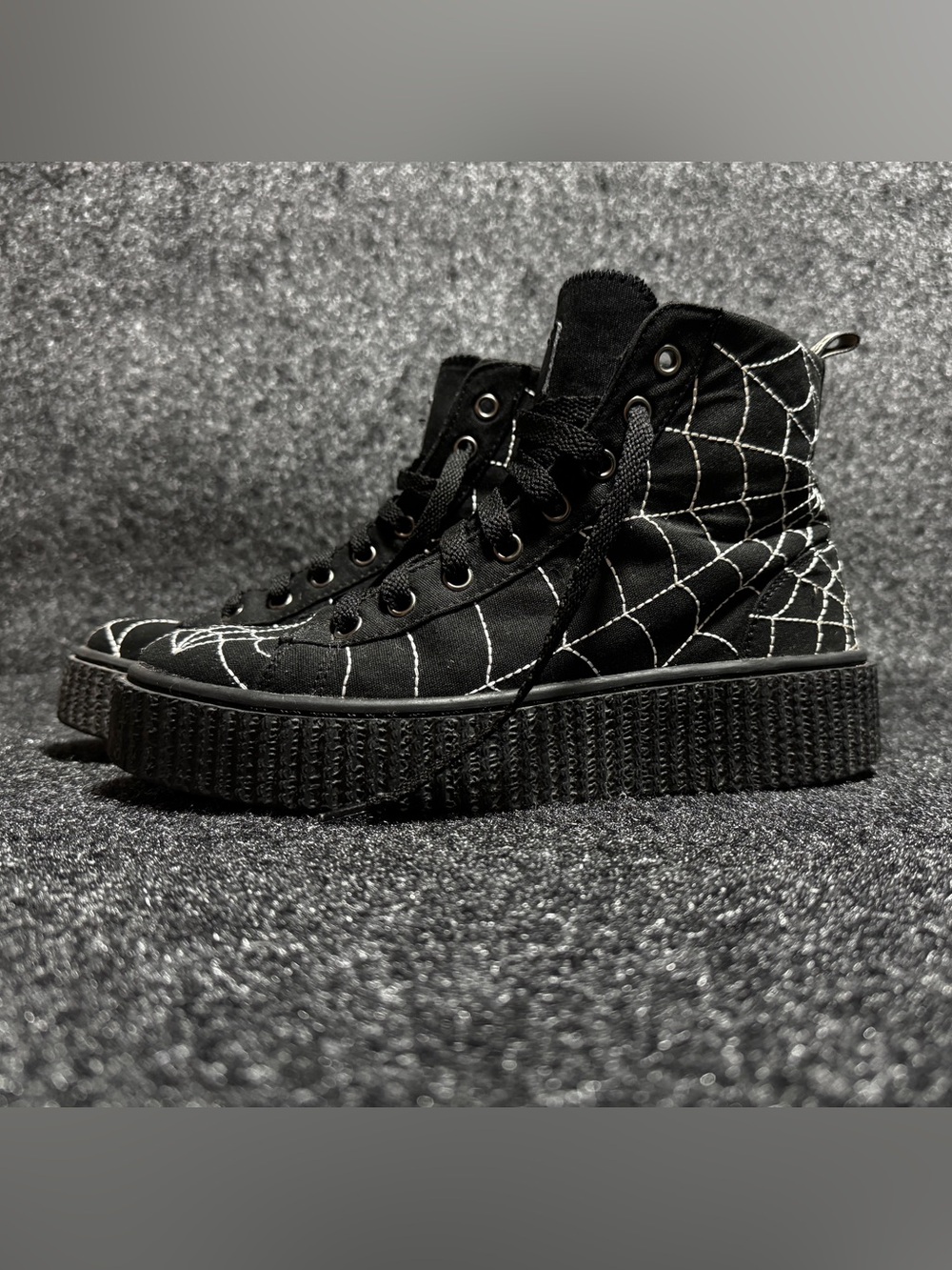 Demonia Sneeker-250 Spiderweb Platform High Top Creepers Black US 7